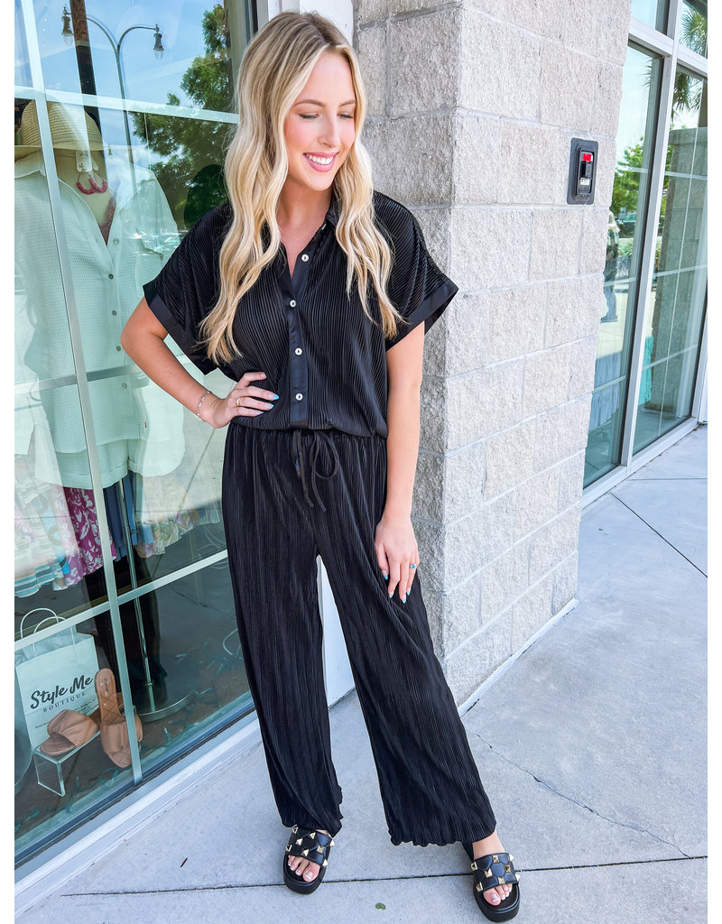 Pleated Wide Leg Pants - Black