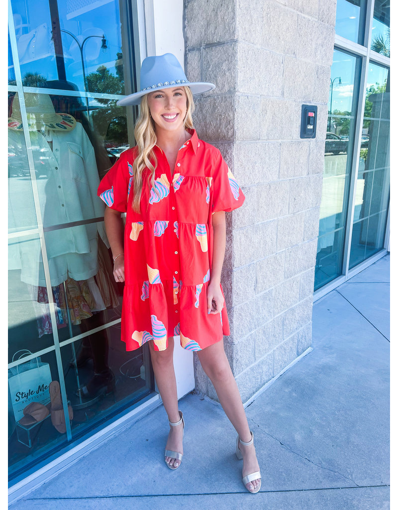 Ice Cream Button Down Dress - Red