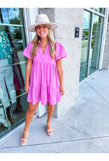 Puff Sleeves Tiered Dress - Pink Mauve
