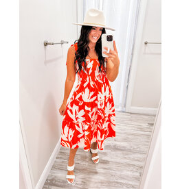 Tie Shoulders Floral Midi Dress - Orange