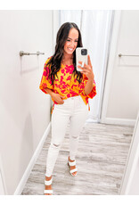 Puff Sleeves Satin Floral Top - Sunray