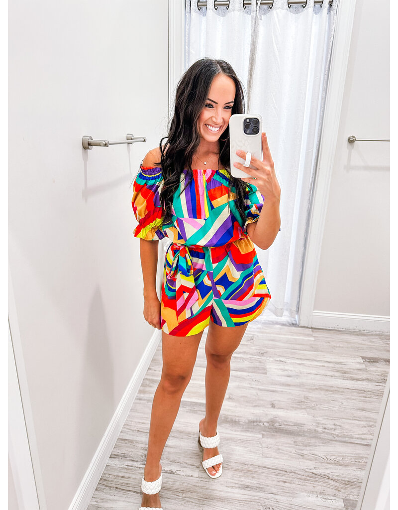 Off Shoulders Abstract Romper