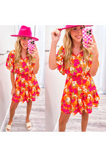 Smocked Waist Floral Dress - Orange