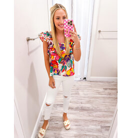 Pleated Ruffles Floral Top - Multi