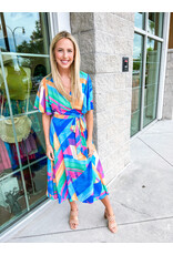 Abstract Wrap Midi Dress - Blue