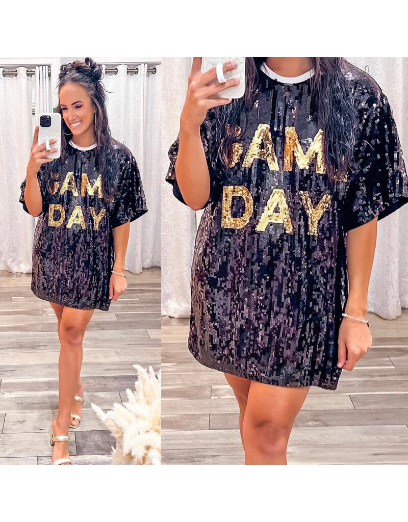 Game Day Sequin Tunic  Dress - Black