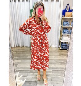 Abstract Floral Button Up Midi Dress