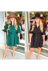 Braided Belt Flowy Button Down Dress