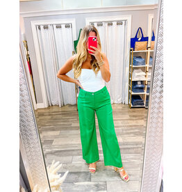 Wide Leg Cropped Jeans - Green