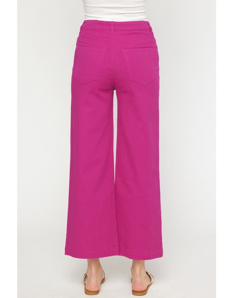 Wide Leg Cropped Jeans - Magenta