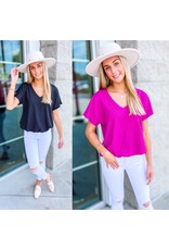 Bubble Hem V Neck Textured Top