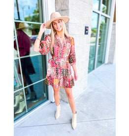 Abstract Paisley Button Down Dress - Rust