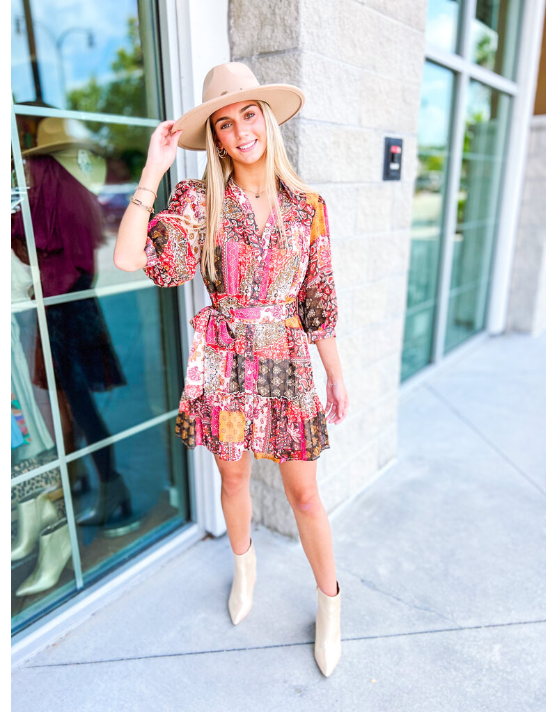 Abstract Paisley Button Down Dress - Rust