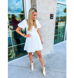 Puff Sleeves Textured Dress - Off White