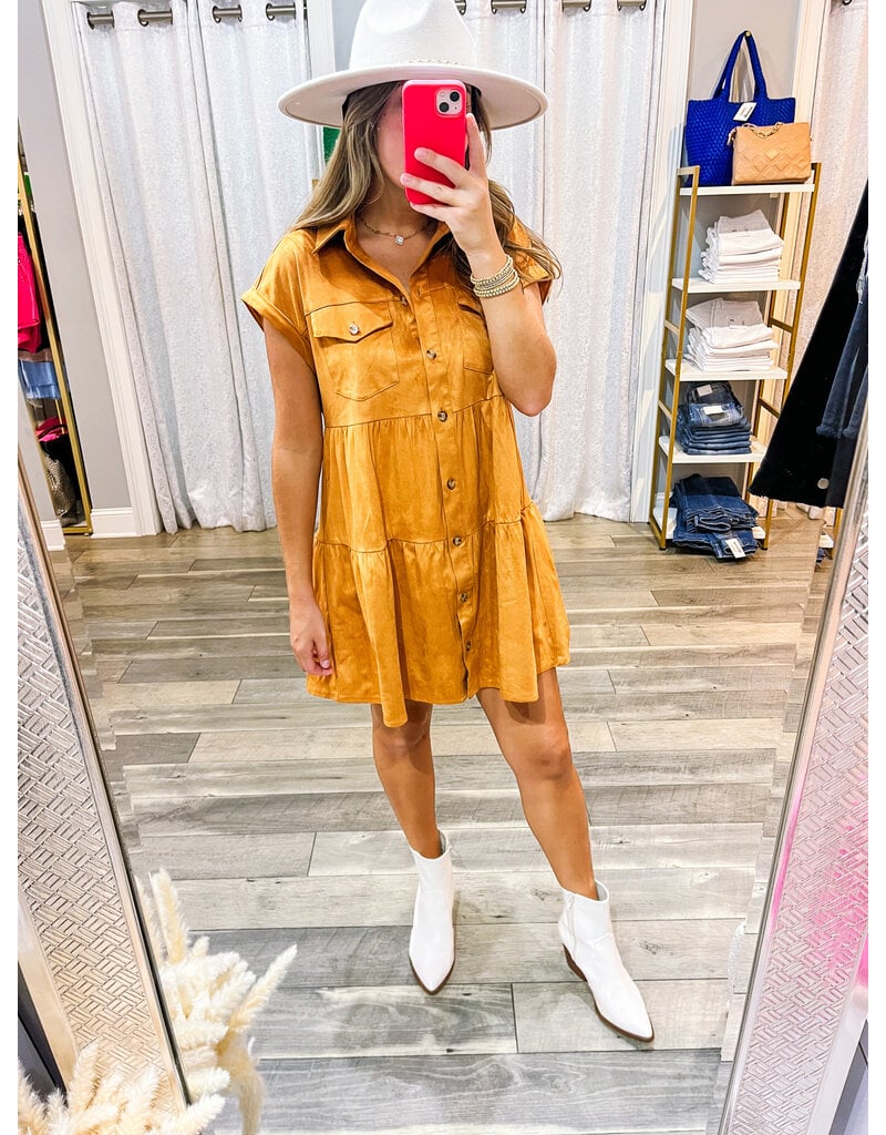 Suede Button Down Dress - Camel