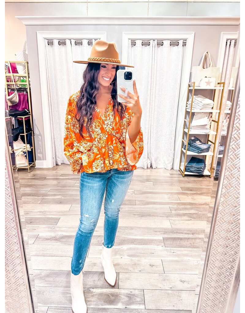 Floral Kimono Top - Rust