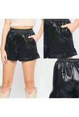 Sequin/Pleather Shorts - Black