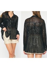 Sequin Button Down Shirt - Black