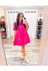Sequin Sleeves French Terry Dress - Fuchsia