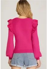 Ruffle Shoulders Lightweight Sweater