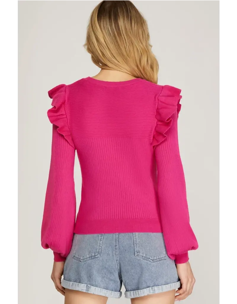 Ruffle Shoulders Lightweight Sweater