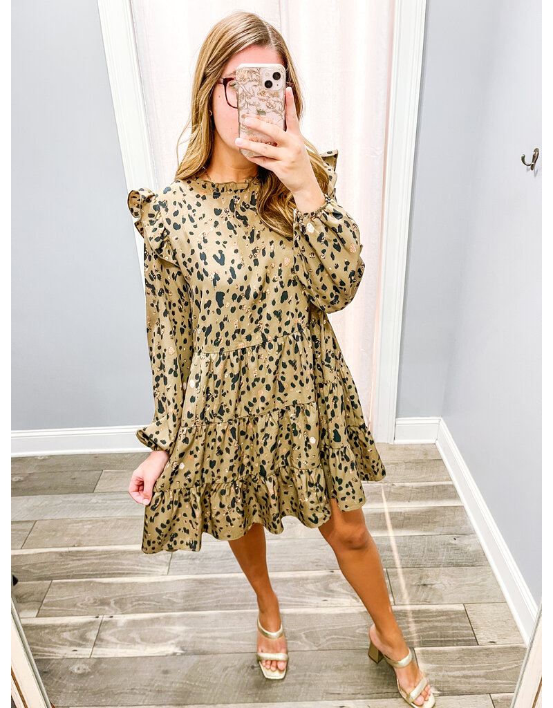 Mock Neck Leopard Dress - Mocha