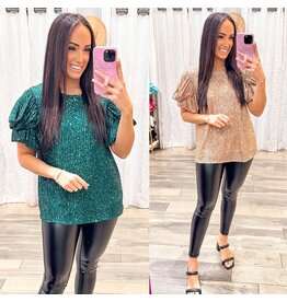 Ruched Sleeves Sequin Top