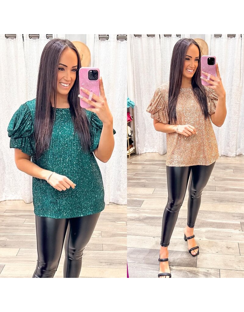 Ruched Sleeves Sequin Top