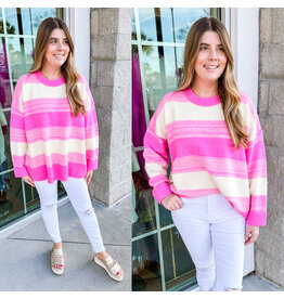 Striped Buttery Sweater - Hot Pink