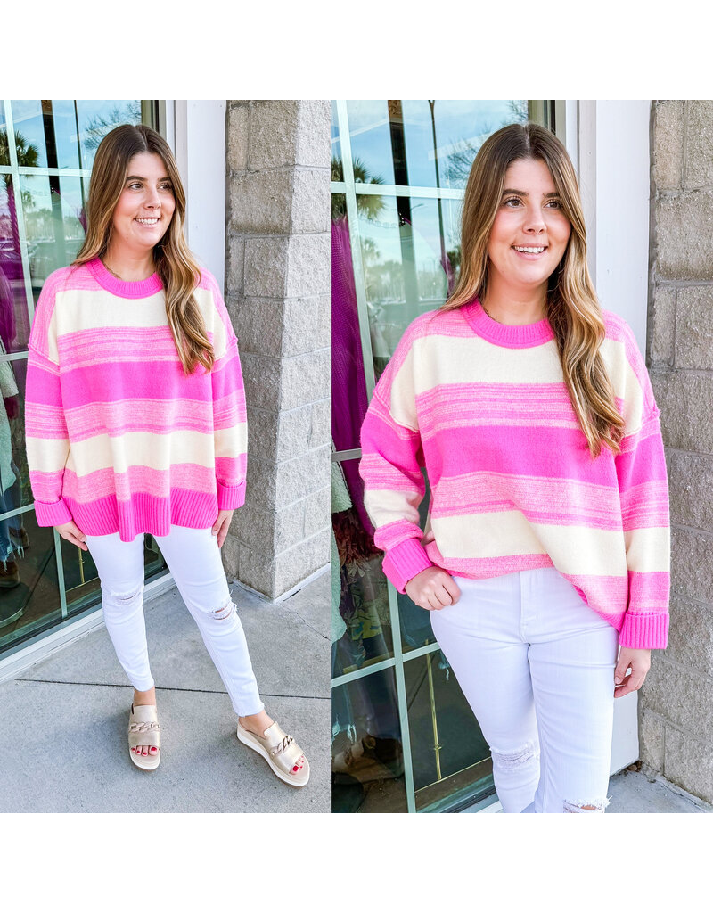 Striped Buttery Sweater - Hot Pink