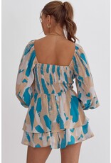 Abstract Ruffle Romper - Aqua