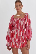 Abstract Ruffle Romper - Pink