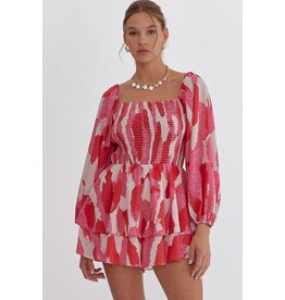 Abstract Ruffle Romper - Pink