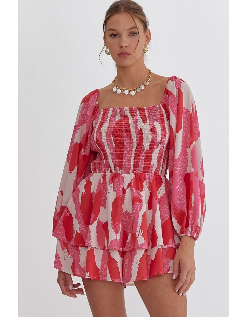 Abstract Ruffle Romper - Pink