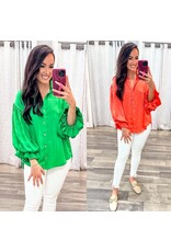 Gathered Sleeves Satin Button Down Shirt