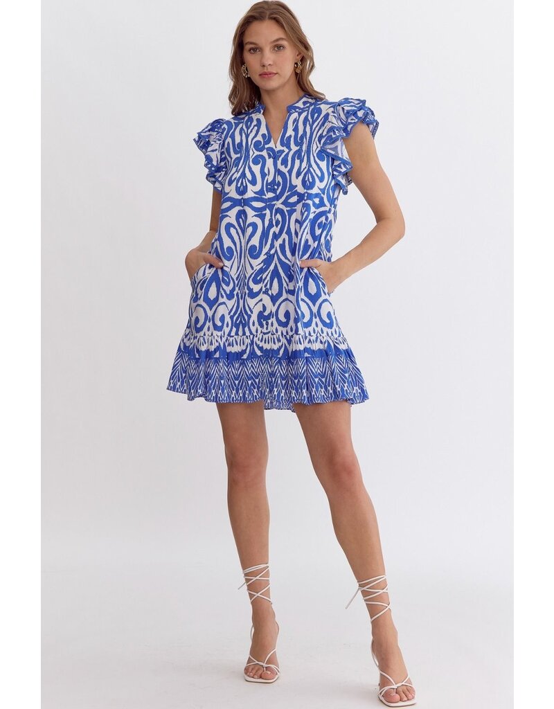 Ruffle Detail Abstract Dress