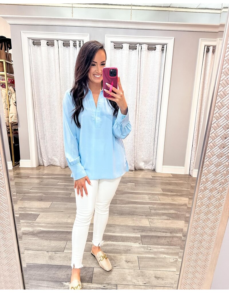 V Neck Collared Top - Chambray