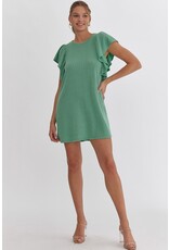 Ruffle Sleeves Ribbed Dress