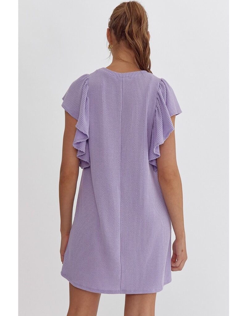 Ruffle Sleeves Ribbed Dress