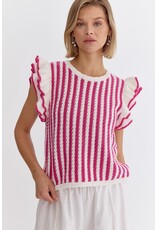 Ruffle Sleeves Striped Sweater Top