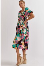 Puff Sleeves Floral Midi Dress