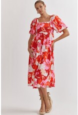 Puff Sleeves Floral Midi Dress