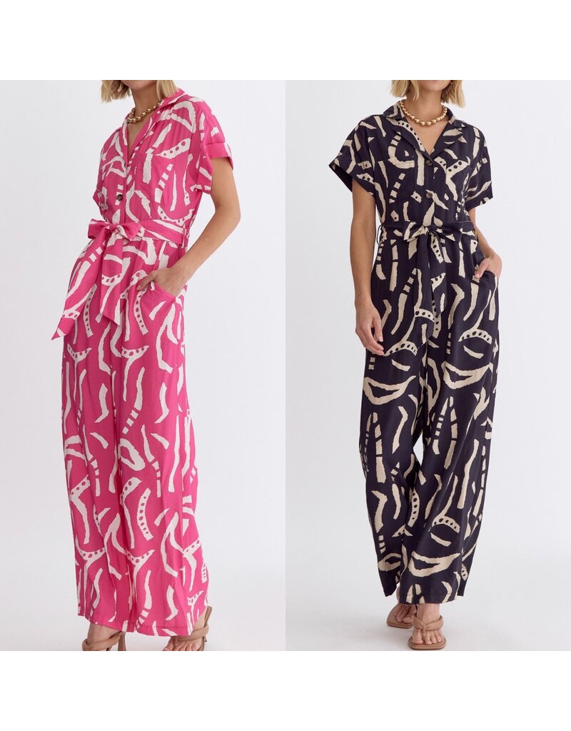 Abstract Button Up Jumpsuit