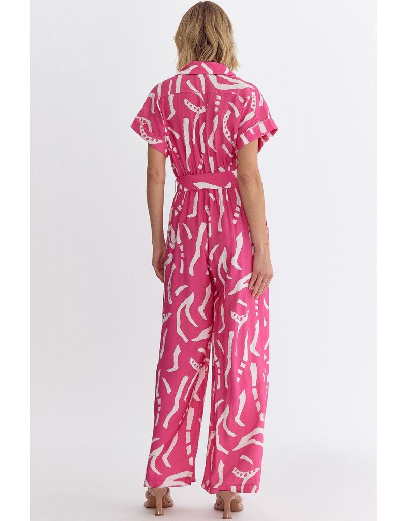 Abstract Button Up Jumpsuit