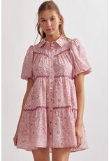 Trim Detail Floral Button Down Dress - Pink