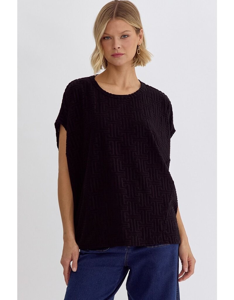 Aztec Textured Top  - Black