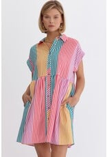 Color Block Striped Button Down Dress - Jade