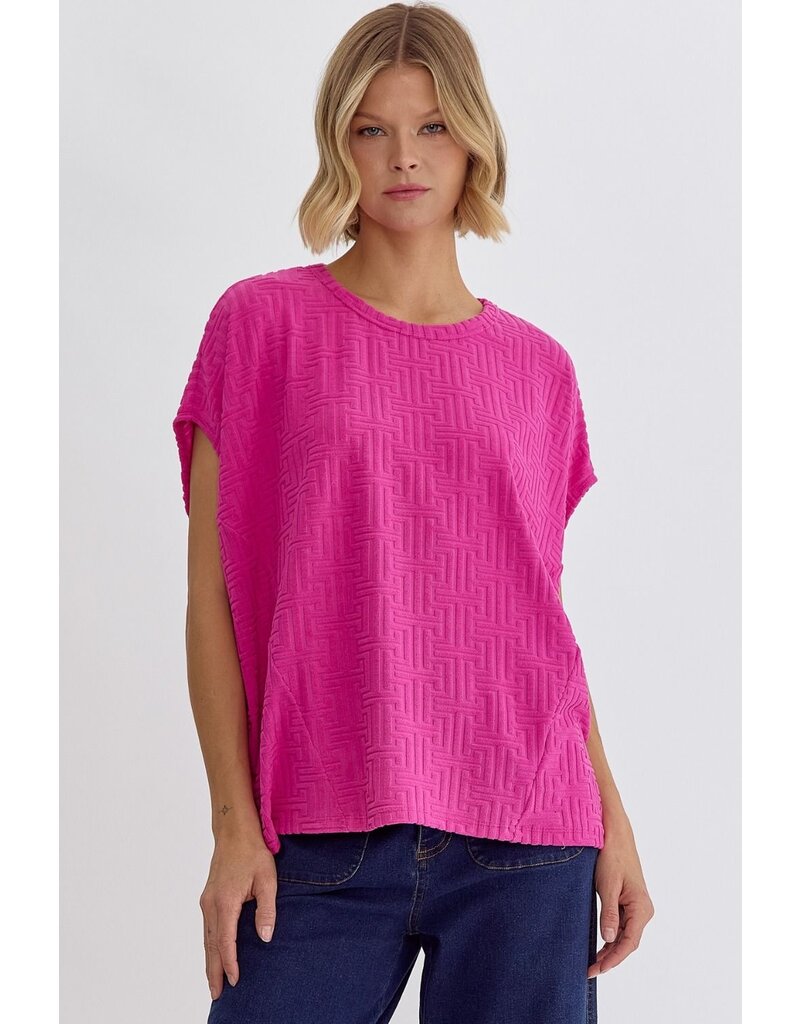 Aztec Textured Top  - Fuchsia