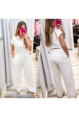 Cut Out Back Waffle Jumpsuit - Off White