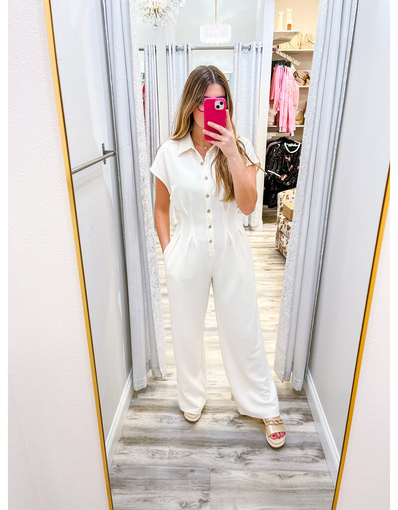 Cut Out Back Waffle Jumpsuit - Off White